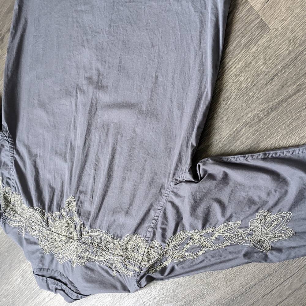 🎉HP🎉 Lucky Brand Gray Western Style Button Down Embroidered Shirt XL - Picture 9 of 14